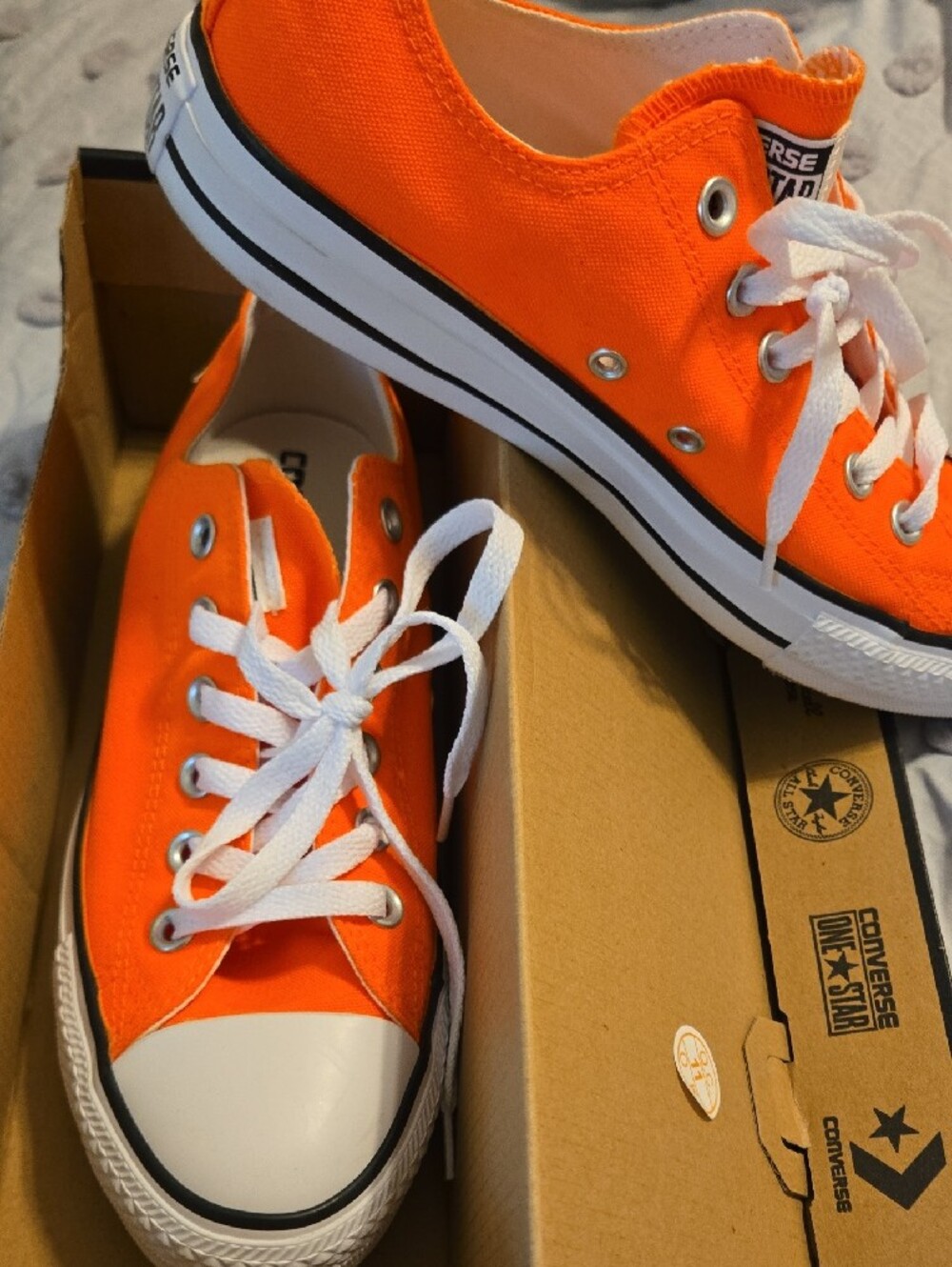 Converse Women's Neon Orange Low-Top Sneakers with White Laces - Picture 4 of 4